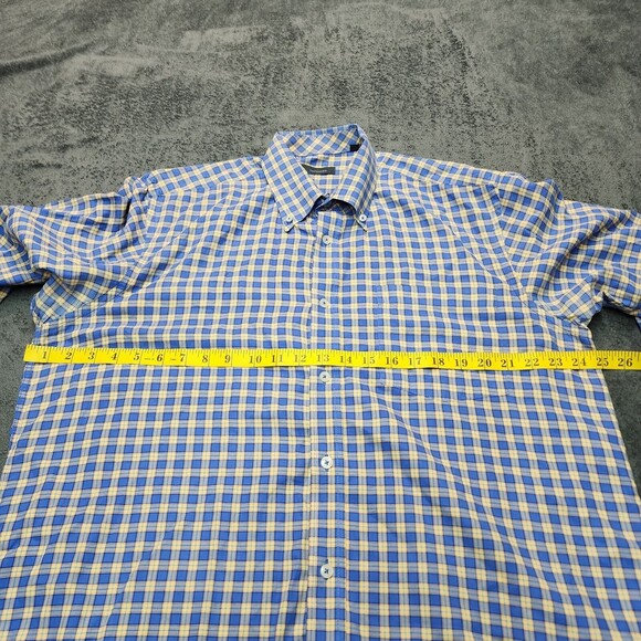 Turtleson Men's Blue Yellow Plaid Button Up Dress Shirt Size L - Picture 11 of 14